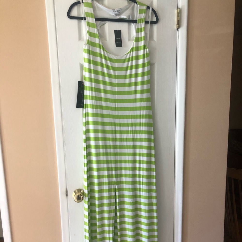 bebe Green and White Striped Maxi Dress